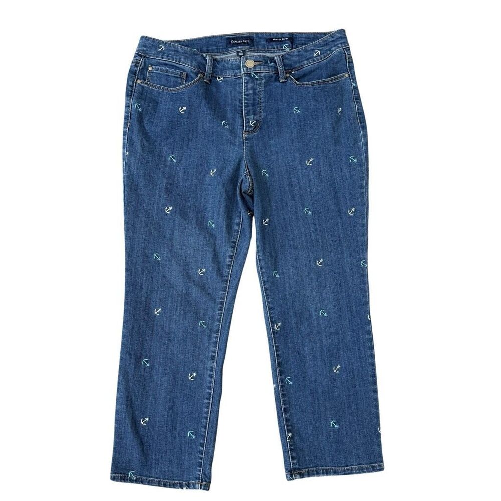 Charter Club Bristol Capri Jeans Women’s 8 Blue Anchor Embroidered Nautical
